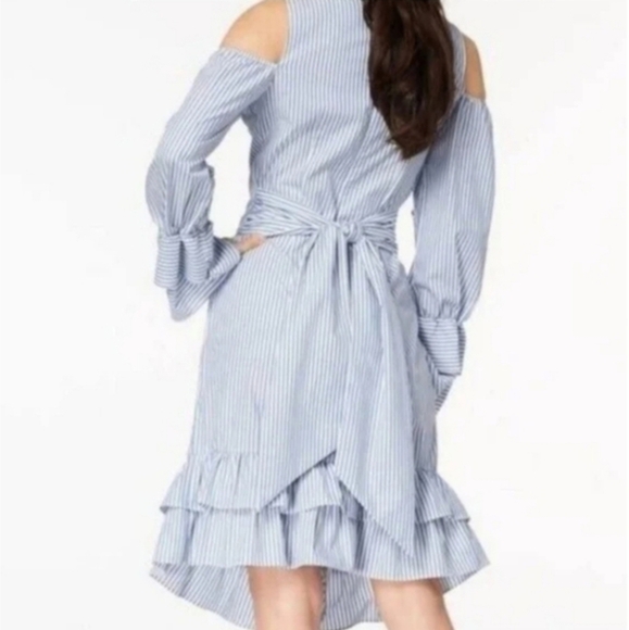 XOXO stripe cold shoulder long layered sleeve wrap dress - Picture 2 of 11